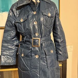 Vintage Puffy Blue Belted Jacket